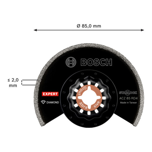 Bosch Expert Grout Segment Blade ACZ 85 RD4 Lame pour outils multifonctions, 85 mm