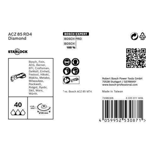 Bosch Expert Grout Segment Blade ACZ 85 RD4 Lame pour outils multifonctions, 85 mm
