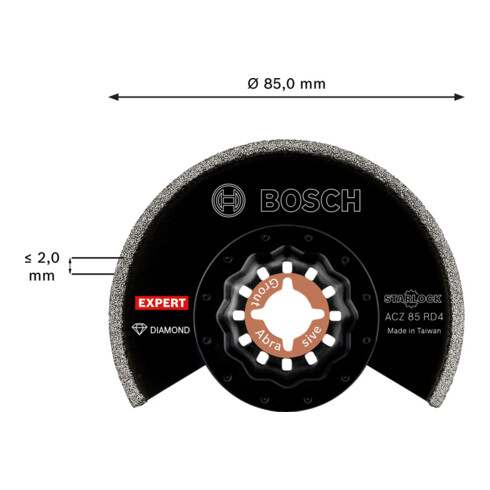 Bosch Expert Grout Segment Blade ACZ 85 RD4 Lame pour outils multifonctions, 85 mm