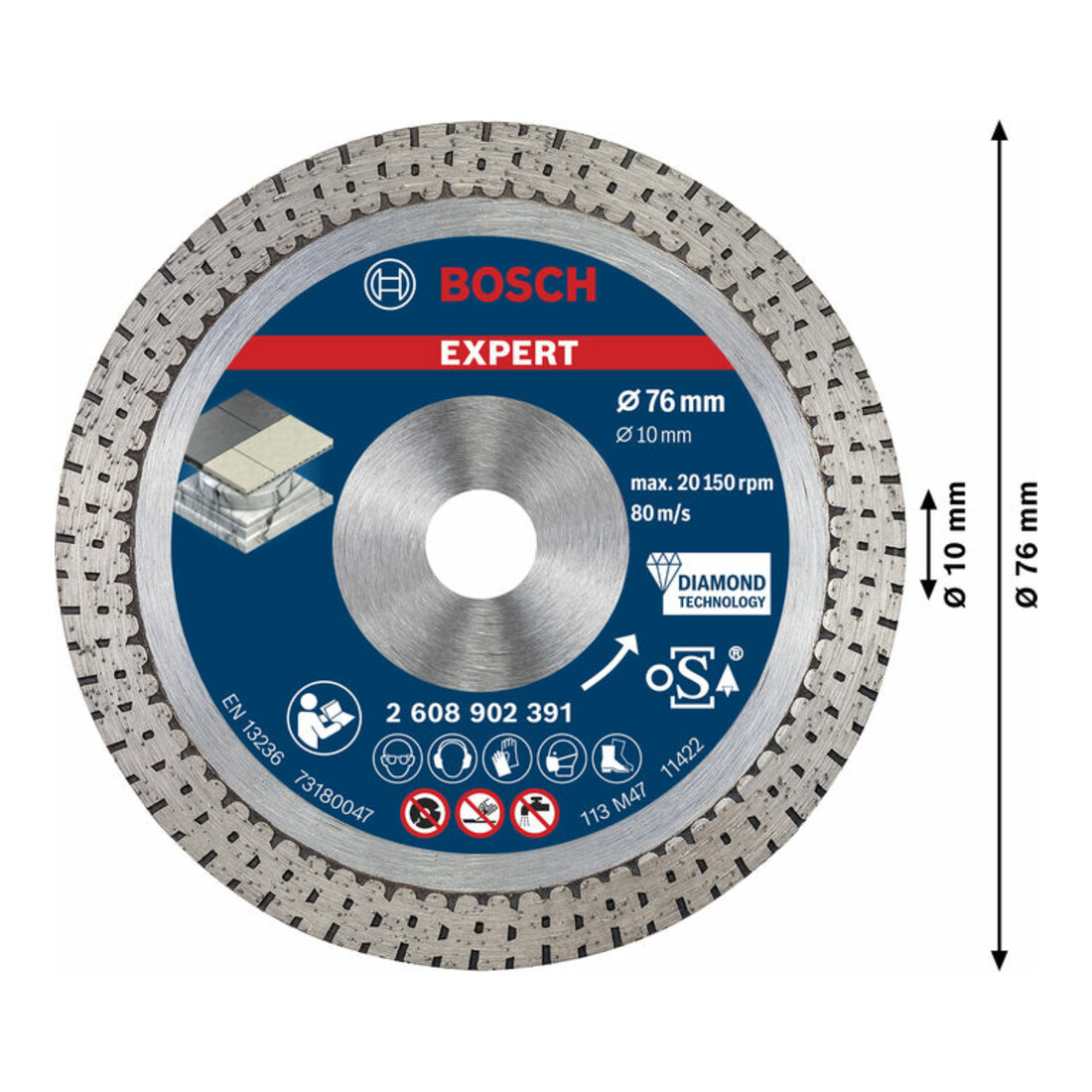 Bosch EXPERT Hard Ceramic Disque diamant de découpe 76 x 1,5 x 10 mm