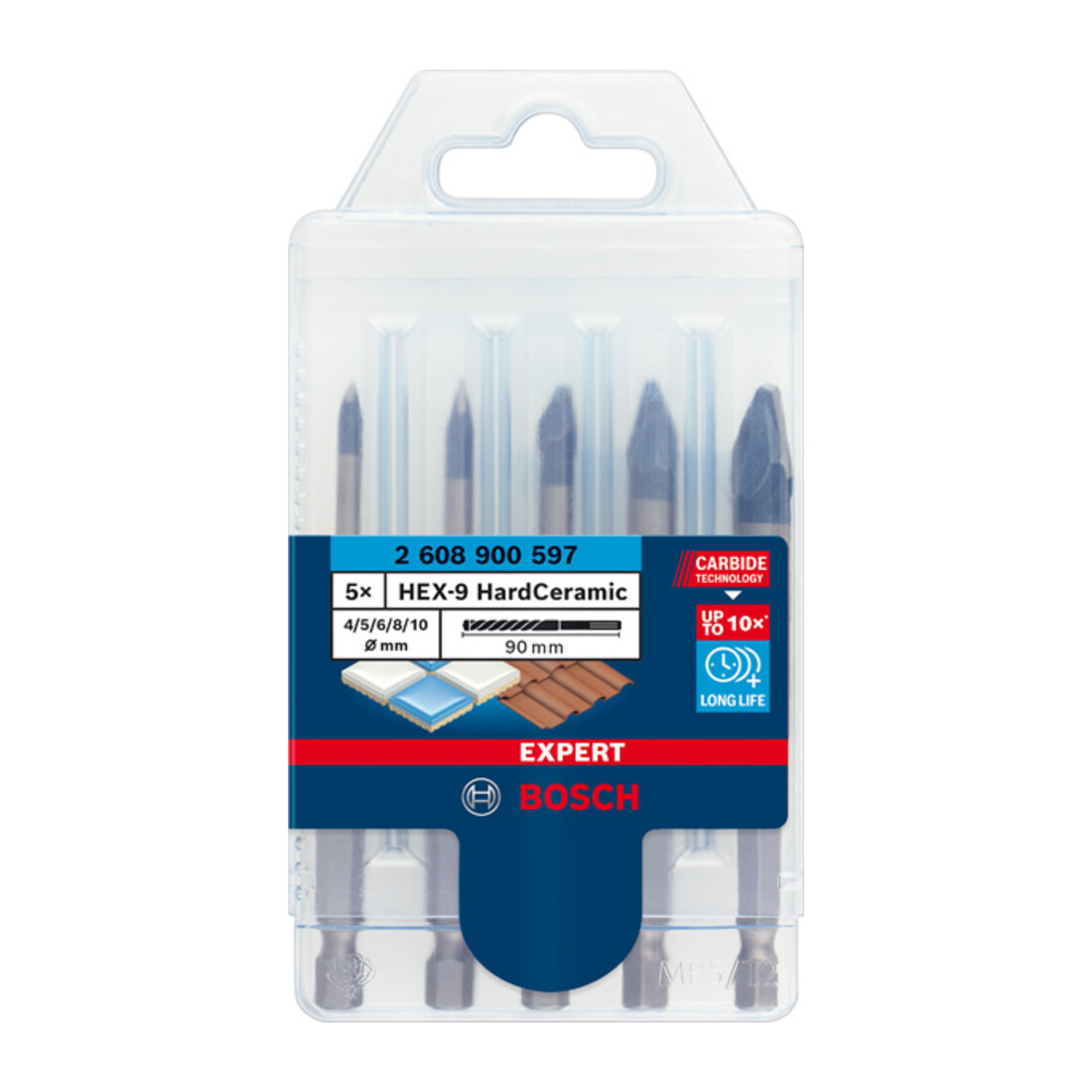 Bosch Expert HardCeramic HEX-9 jeu de forets, 4/5/6/8/10 mm