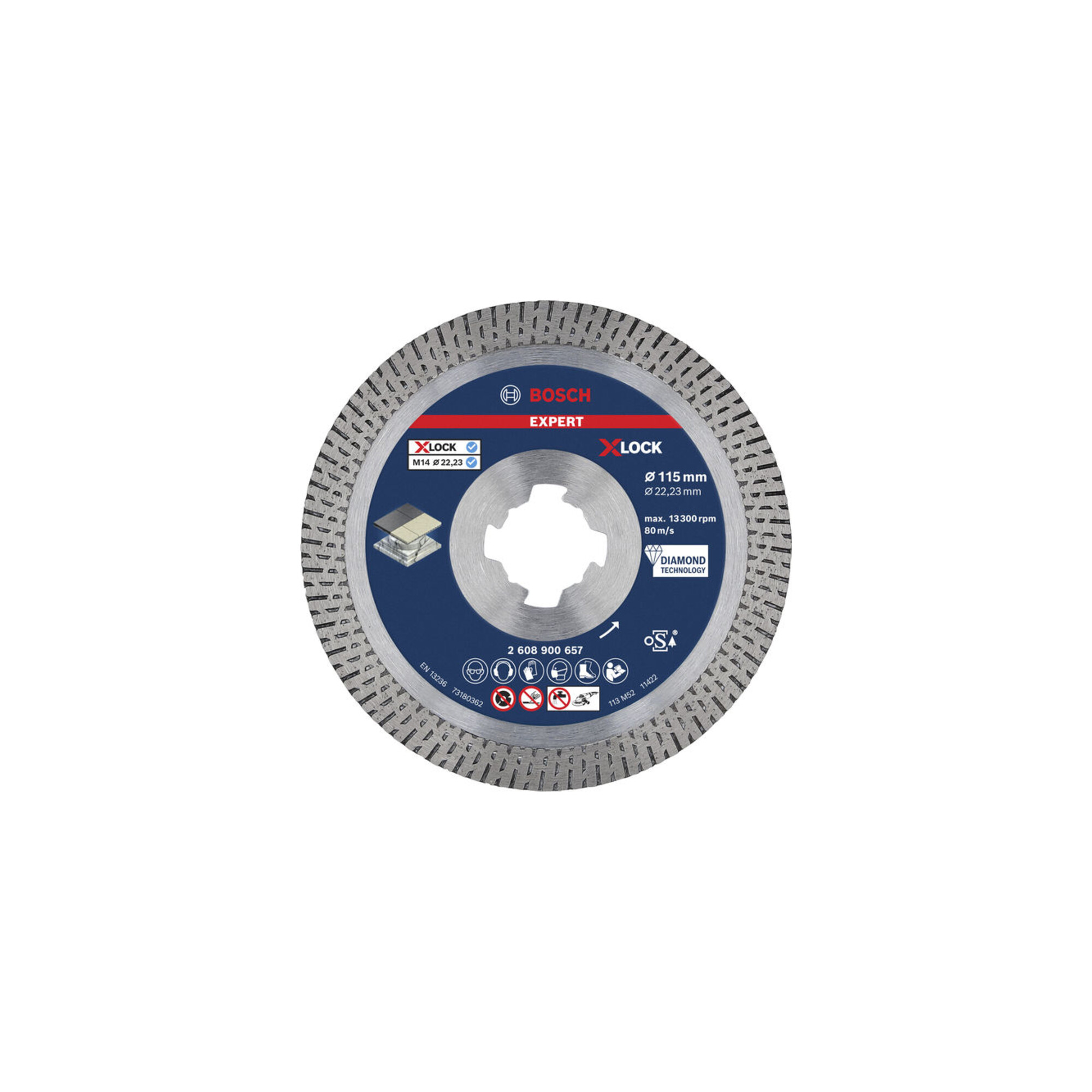 BOSCH EXPERT HardCeramic X-LOCK Diamanttrennscheiben 115 x 22.23 x 1.4 x 10mm für Winkelschleifer mit X-LOCK und mit Spannmutter