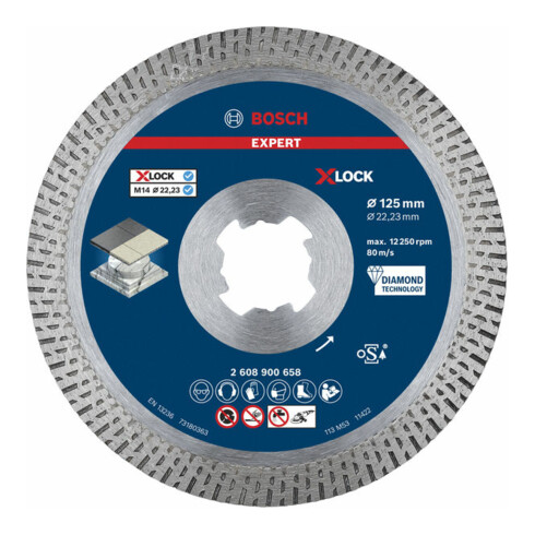 Bosch EXPERT HardCeramic X-LOCK Diamanttrennscheiben 125 x 22.23 x 1.4 x 10mm für Winkelschleifer mit X-LOCK und mit Spannmutter