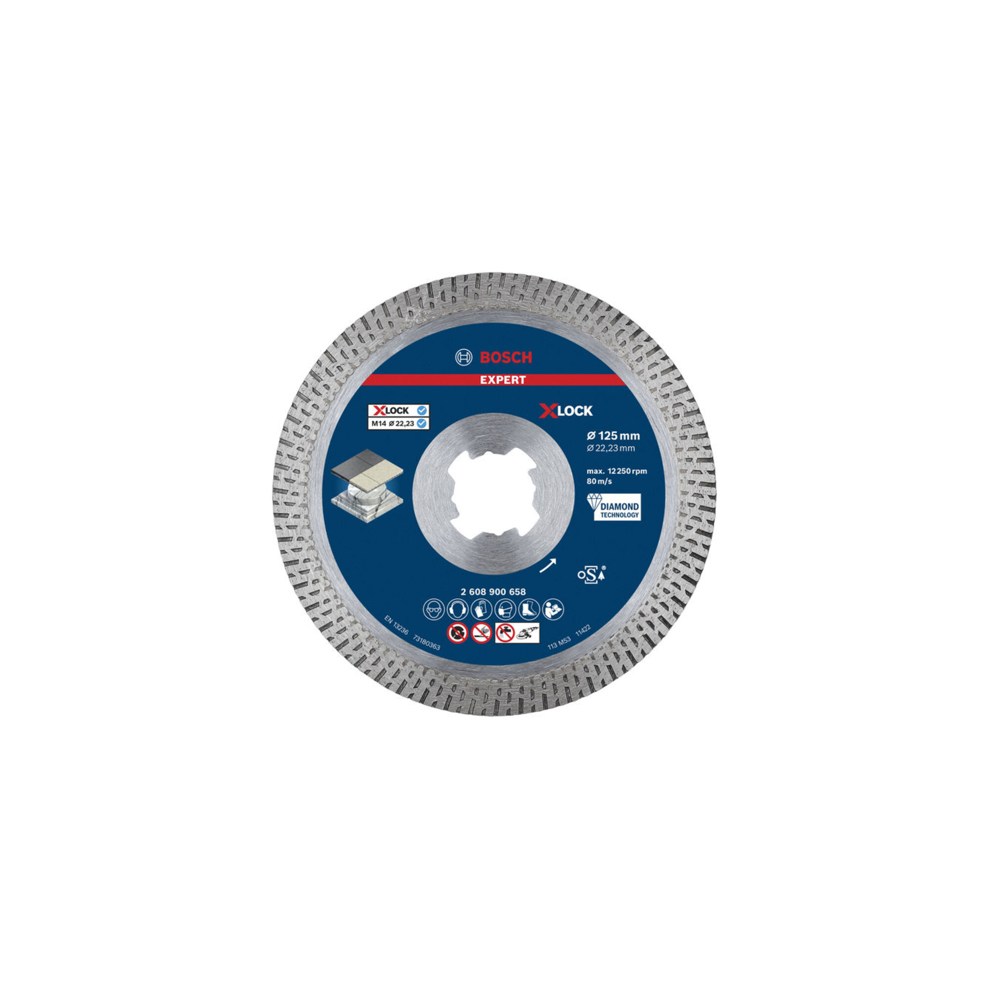 BOSCH EXPERT HardCeramic X-LOCK Diamanttrennscheiben 125 x 22.23 x 1.4 x 10mm für Winkelschleifer mit X-LOCK und mit Spannmutter