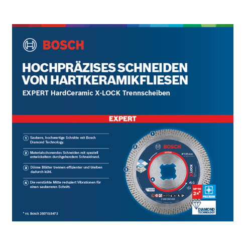 Bosch EXPERT HardCeramic X-LOCK Diamanttrennscheiben 125 x 22.23 x 1.4 x 10mm für Winkelschleifer mit X-LOCK und mit Spannmutter