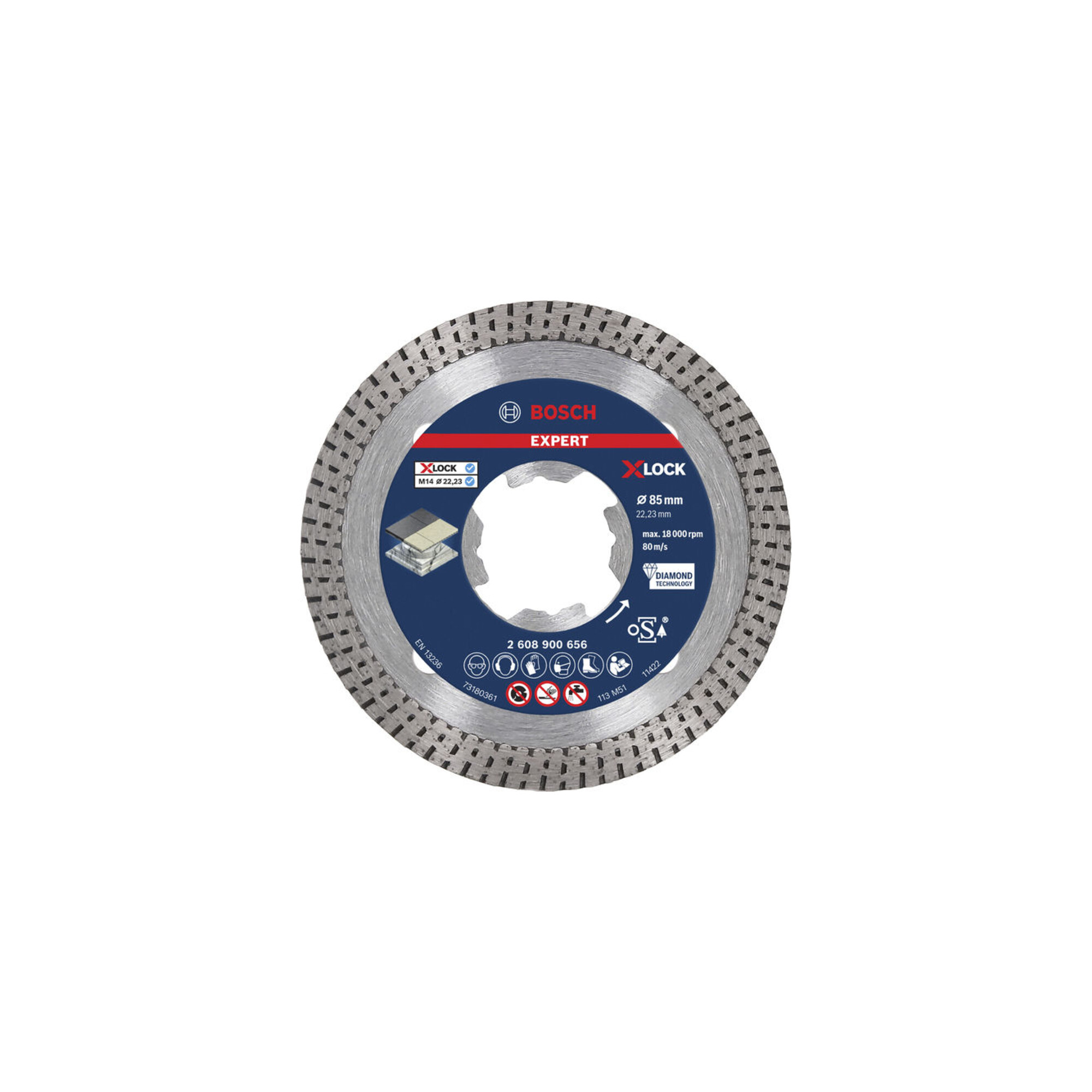 BOSCH EXPERT HardCeramic X-LOCK Diamanttrennscheiben 85 x 22,23 x 1,6 x 7mm für Winkelschleifer mit X-LOCK und mit Spannmutter