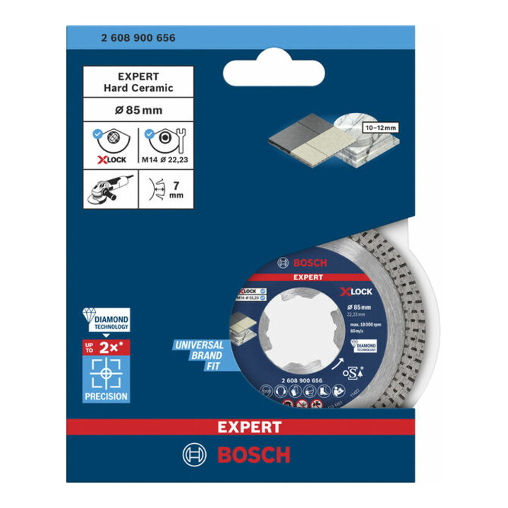 Bosch EXPERT HardCeramic X-LOCK Diamanttrennscheiben 85 x 22,23 x 1,6 x 7mm für Winkelschleifer mit X-LOCK und mit Spannmutter