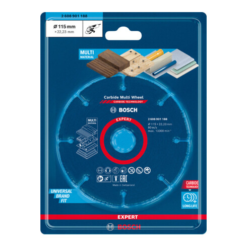 Bosch EXPERT Hardmetalen Multi-schijf doorslijpschijf 115mm 22,23mm voor haakse slijpmachines met X-LOCK en met opspanmoer