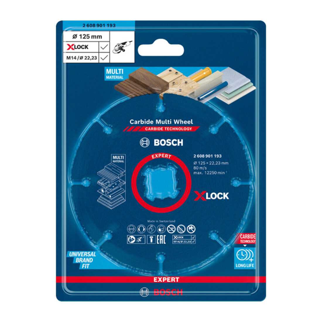 Bosch EXPERT Hardmetalen Multi-schijf X-LOCK doorslijpschijf 125mm 22,23mm voor haakse slijpmachines met X-LOCK en met klemmoer