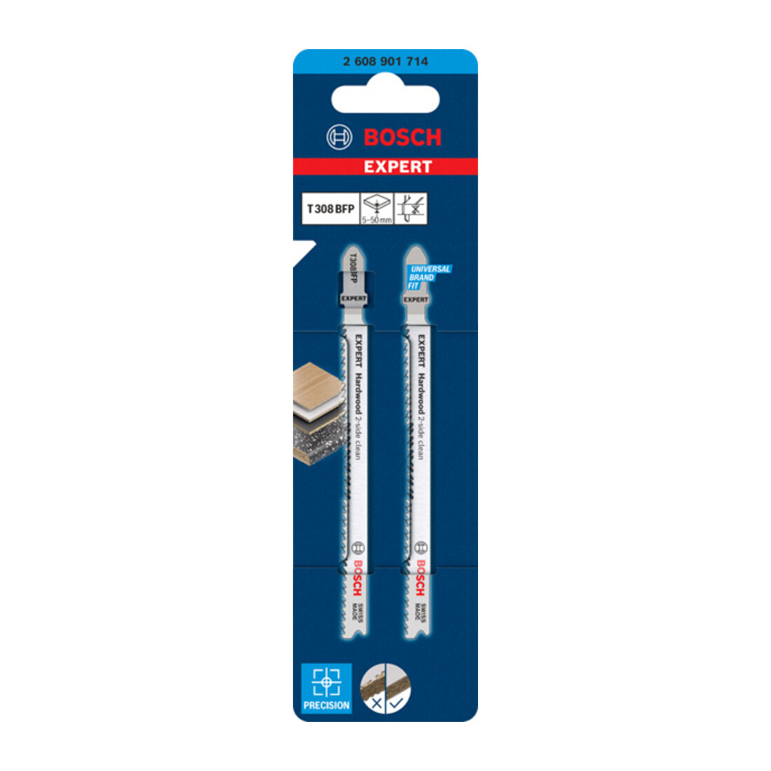 Bosch EXPERT Hardwood 2-side clean, 117 mm, 2 pièces Pour scies sauteuses