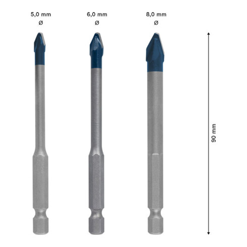 Bosch EXPERT HEX-9 Forets HEX-9 en céramique dure, 5 x 90, 6 x 90, 8 x 90 mm, 3 pièces