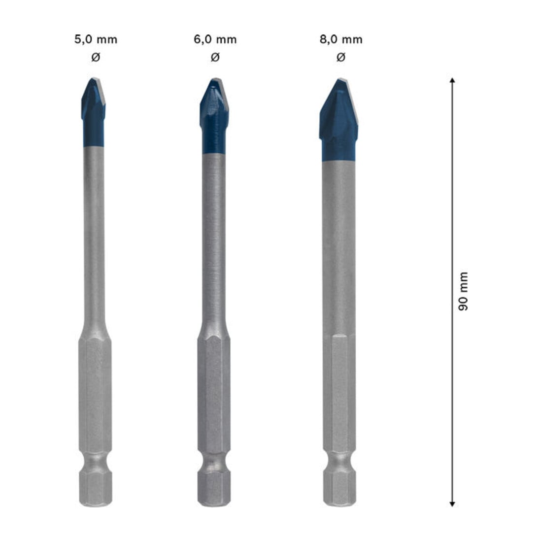 Bosch EXPERT HEX-9 Forets HEX-9 en céramique dure, 5 x 90, 6 x 90, 8 x 90 mm, 3 pièces