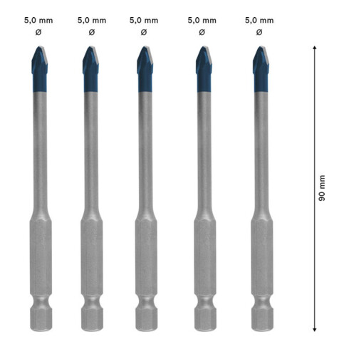 Bosch EXPERT HEX-9 Forets HEX-9 en céramique dure, 5 x 90 mm, 5 pièces