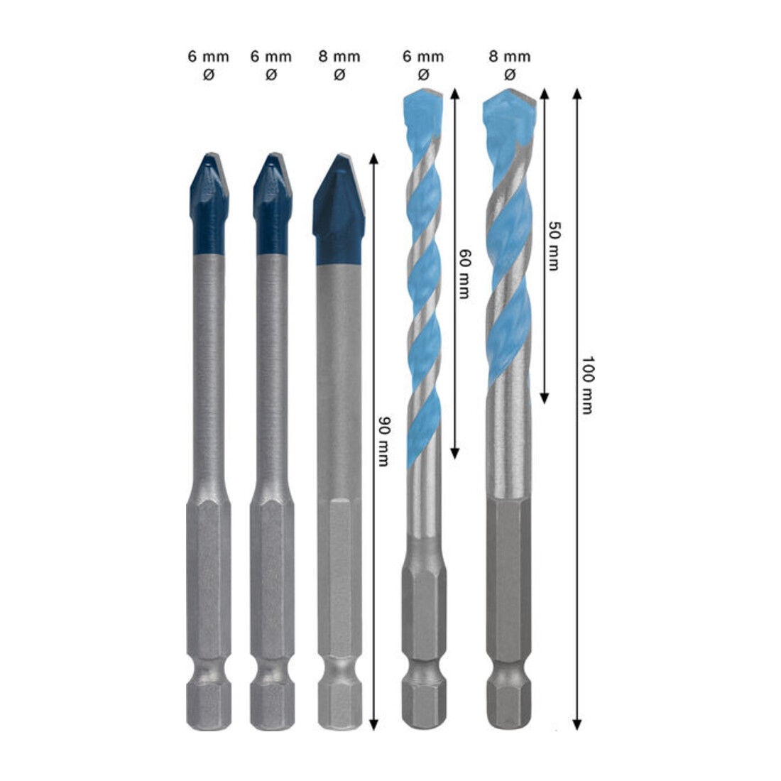 Bosch EXPERT HEX-9 Hard Ceramic e HEX-9 Multi Construction Set di punte, 6/8 mm, 5 pezzi