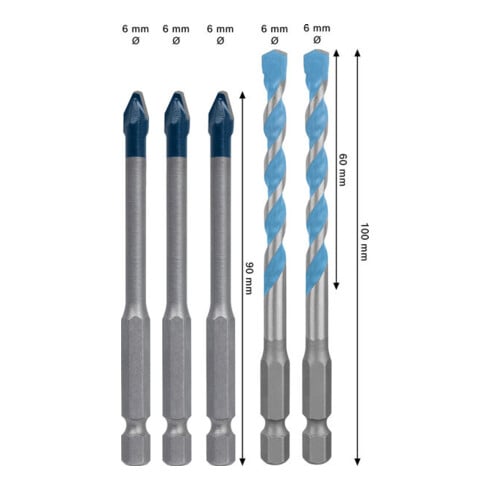 Bosch EXPERT HEX-9 Hard Ceramic en HEX-9 Multi Construction boorset, 6 mm, 5-dlg.