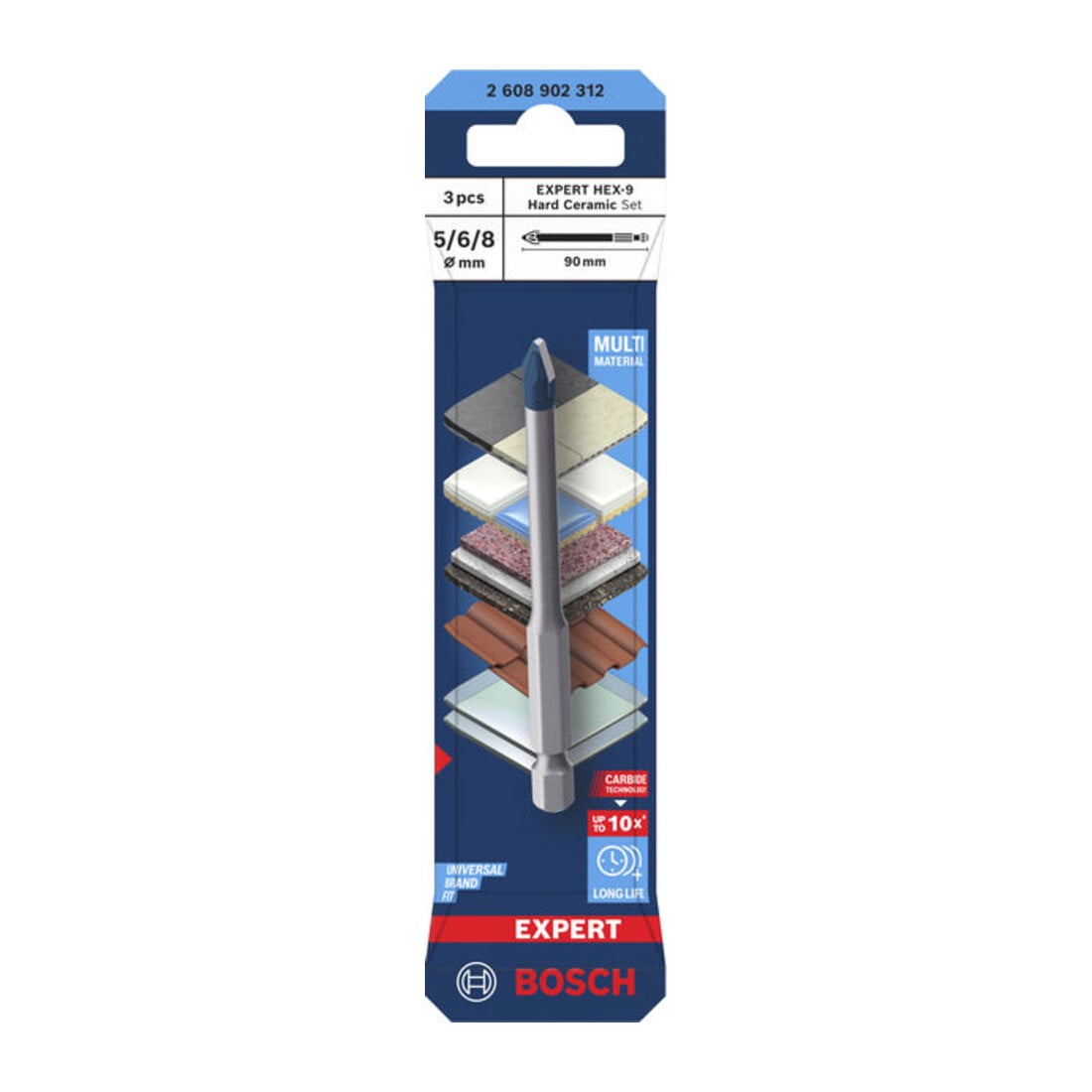 Bosch EXPERT HEX-9 Hard Ceramic HEX-9 Bohrer-Set, 5 x 90; 6 x 90; 8 x 90 mm, 3-tlg.