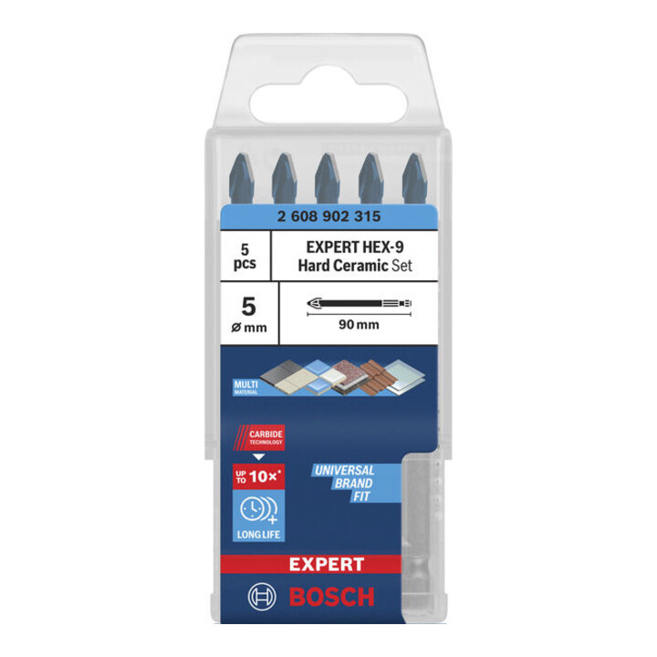 Bosch EXPERT HEX-9 Hard Ceramic HEX-9 Bohrer-Set, 5 x 90 mm, 5-tlg.
