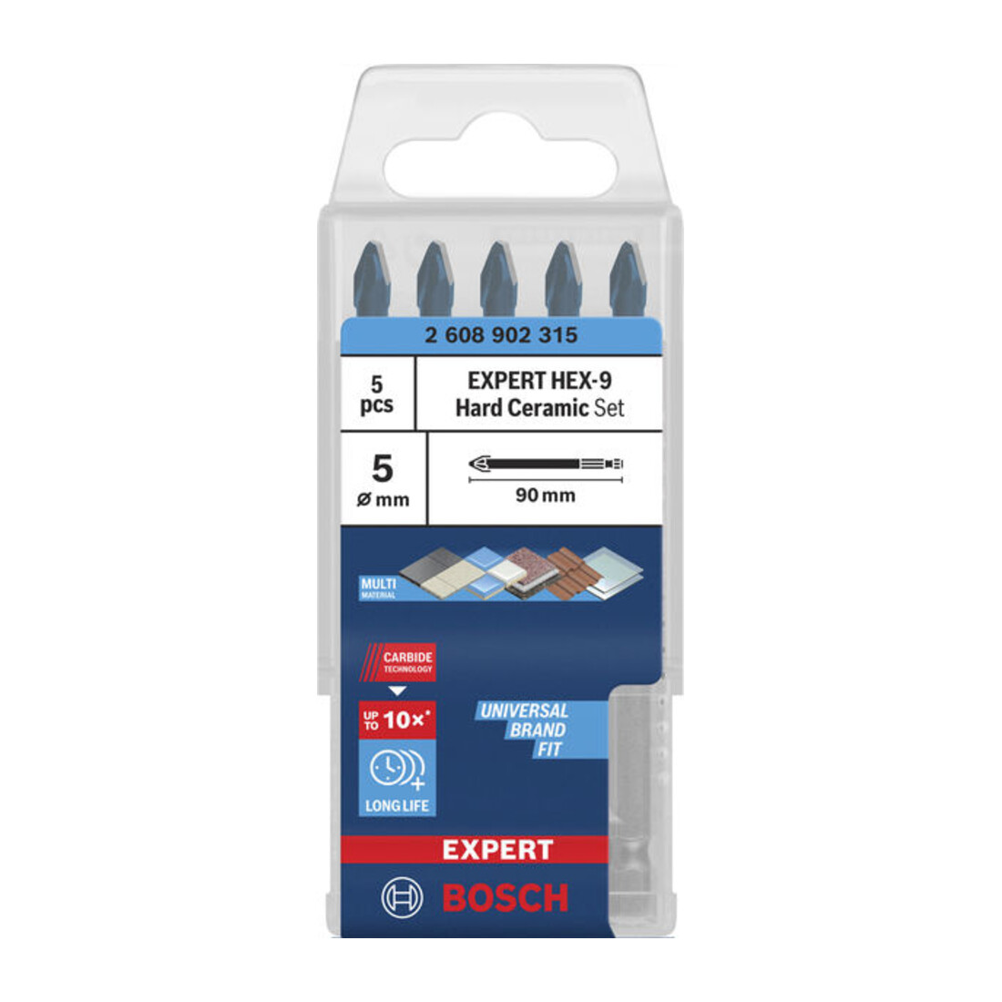 Bosch EXPERT HEX-9 Hard Ceramic HEX-9 Bohrer-Set, 5 x 90 mm, 5-tlg.