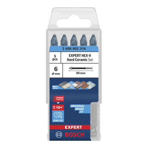 Bosch EXPERT HEX-9 Hard Ceramic HEX-9 Bohrer-Set, 6 x 90 mm, 5-tlg.