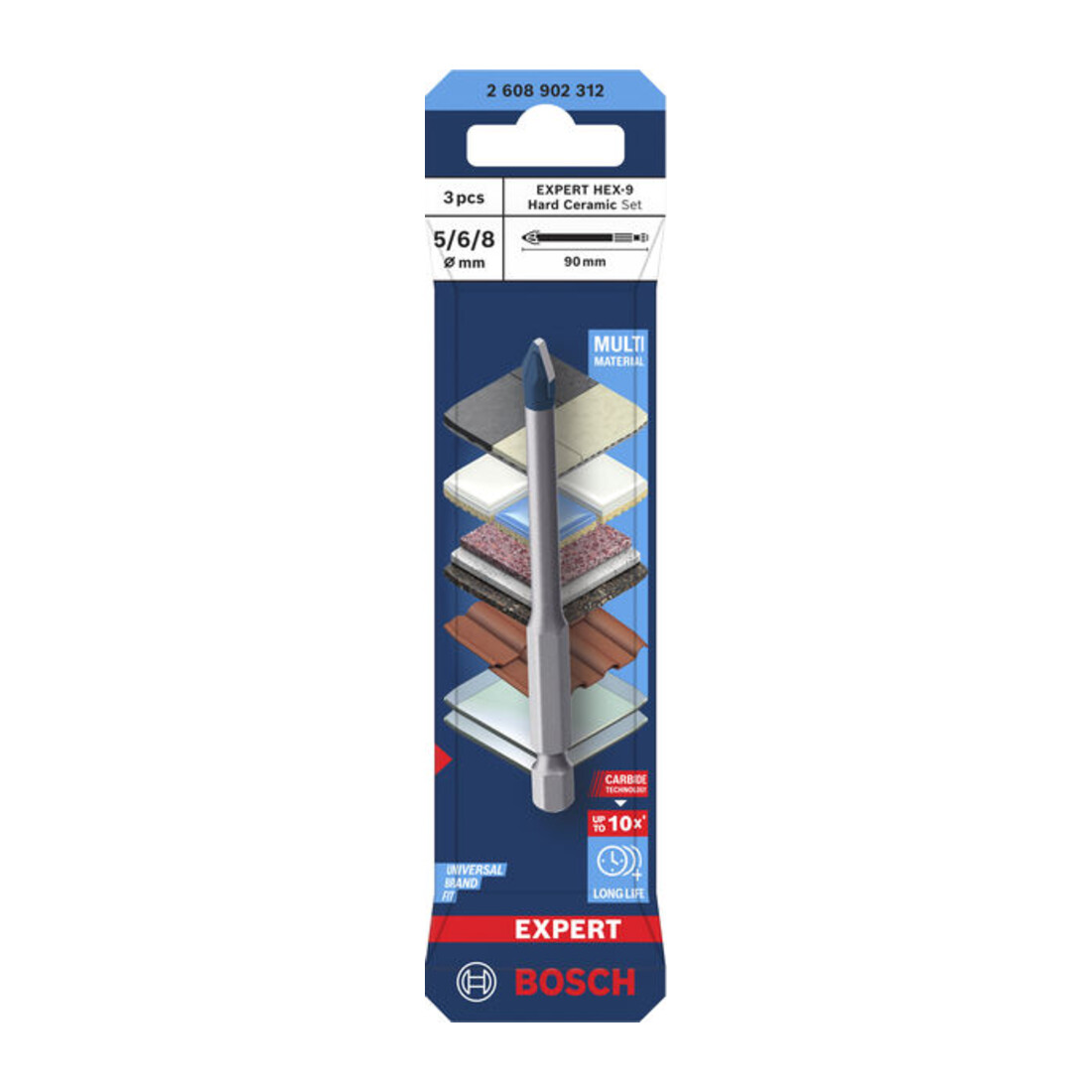 Bosch EXPERT HEX-9 Hard Ceramic HEX-9 boorset, 5 x 90; 6 x 90; 8 x 90 mm, 3-dlg.