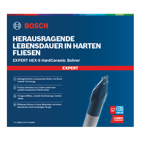 Bosch EXPERT HEX-9 HardCeramic Bohrer 10 x 90mm für Dreh- und Schlagbohrer