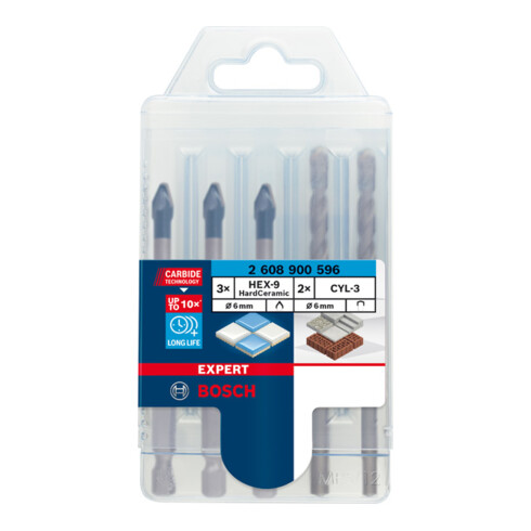 Bosch EXPERT HEX-9 HardCeramic Bohrer Mixed Set 6mm 5-tlg. für Dreh- und Schlagbohrer