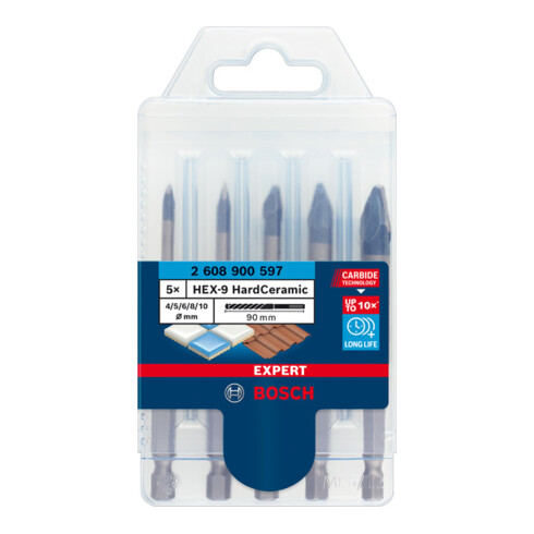 Bosch EXPERT HEX-9 HardCeramic Bohrer-Set 4/5/6/8/10mm 5-tlg. für Dreh- und Schlagbohrer