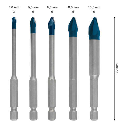 Bosch EXPERT HEX-9 HardCeramic Bohrer-Set 4/5/6/8/10mm 5-tlg. für Dreh- und Schlagbohrer