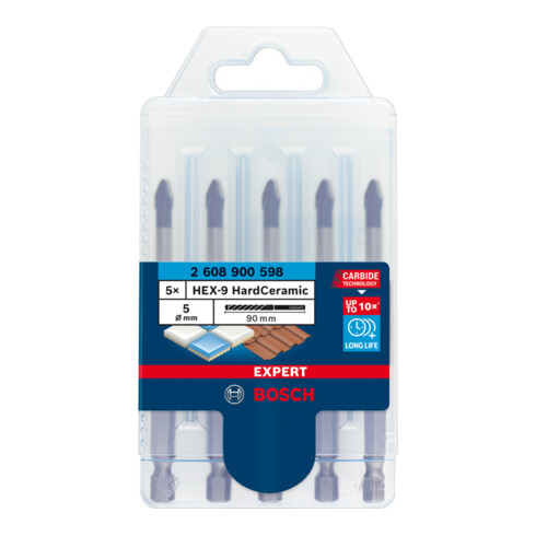 Bosch EXPERT HEX-9 HardCeramic Dachziegel-Bohrer-Set 5mm 5-tlg. für Dreh- und Schlagbohrer