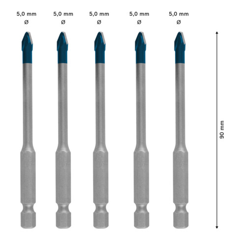 Bosch EXPERT HEX-9 HardCeramic Dachziegel-Bohrer-Set 5mm 5-tlg. für Dreh- und Schlagbohrer