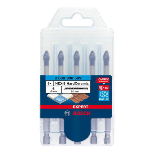 Bosch EXPERT HEX-9 HardCeramic Dachziegel-Bohrer-Set 6mm 5-tlg. für Dreh- und Schlagbohrer