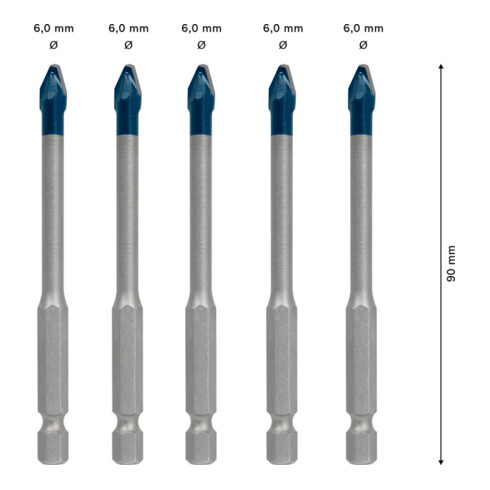 Bosch EXPERT HEX-9 HardCeramic Dachziegel-Bohrer-Set 6mm 5-tlg. für Dreh- und Schlagbohrer
