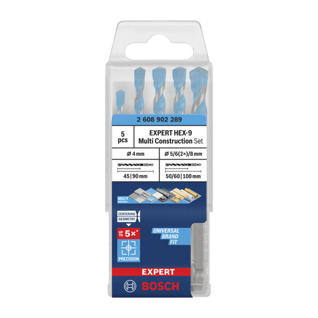 Bosch EXPERT HEX-9 Multi Construction Bohrer-Set, D= 4 / 5 / 6 / 6 / 8 mm, 5-tlg.
