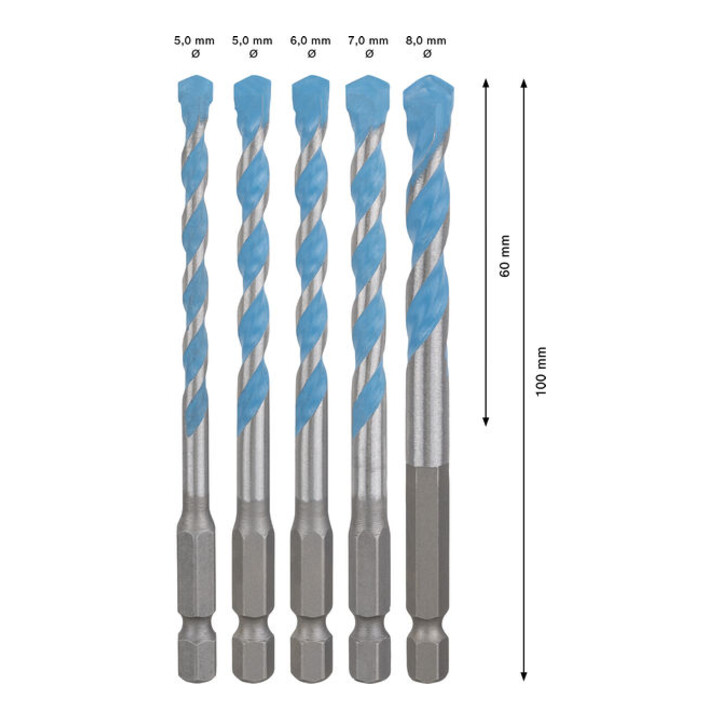 Bosch EXPERT HEX-9 Multi Construction Bohrer-Set, D= 5,5 / 6 / 6 / 7 / 8 mm, 5-tlg.