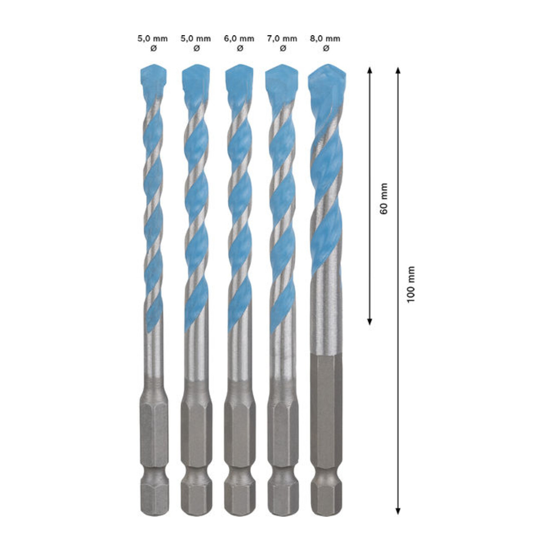 Bosch EXPERT HEX-9 Multi Construction Bohrer-Set, D= 5,5 / 6 / 6 / 7 / 8 mm, 5-tlg.
