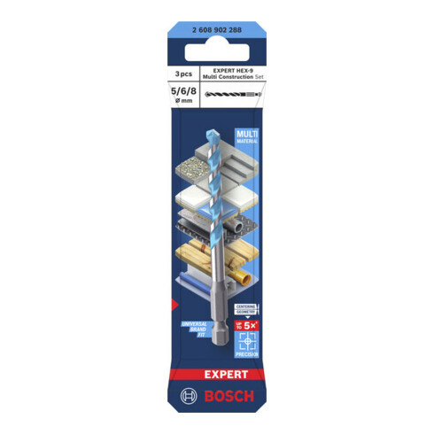 Bosch EXPERT HEX-9 Multi Construction Bohrer-Set, D= 5 / 6 / 8 mm, 3-tlg.