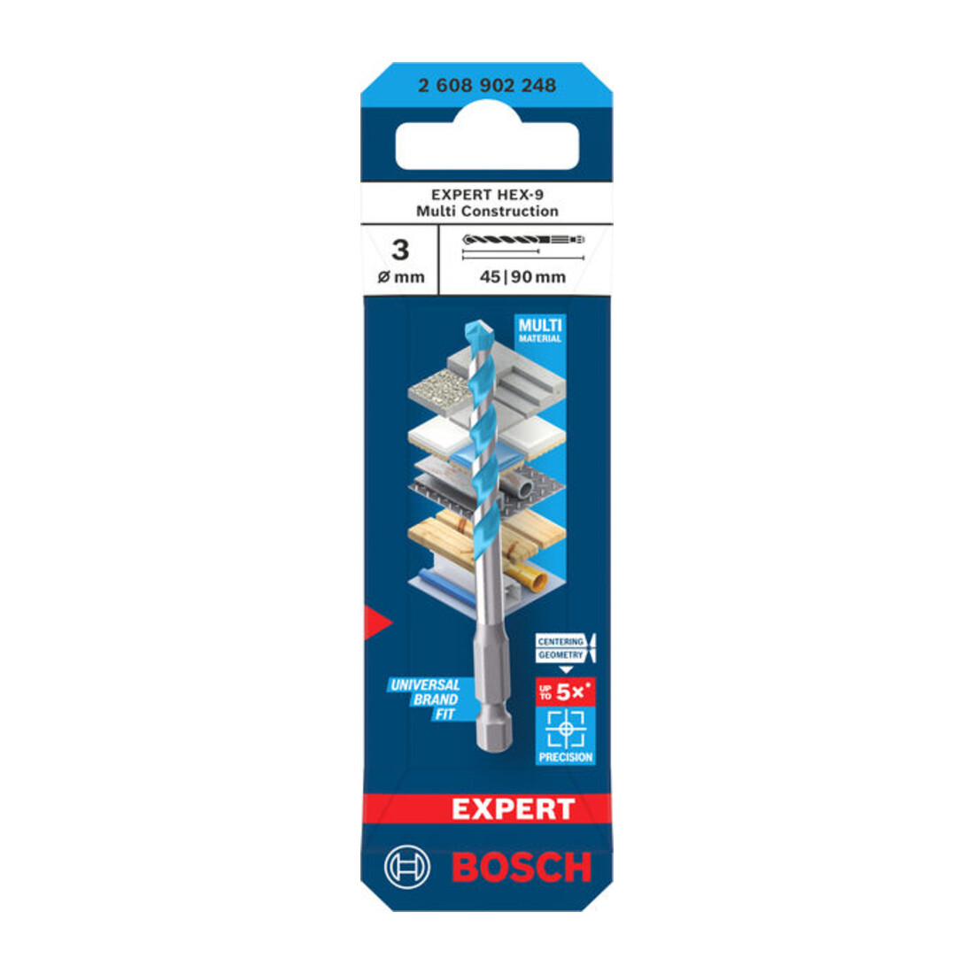 Bosch EXPERT HEX-9 Multi Construction foret, 3 x 45 x 90 mm