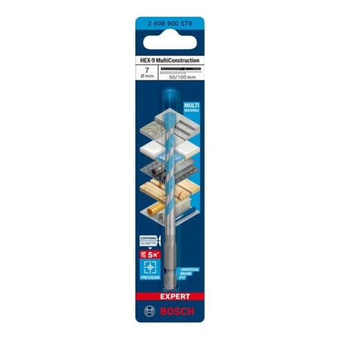 Bosch EXPERT HEX-9 MultiConstruction Bohrer 7 x 50 x 100mm für Dreh- und Schlagbohrer