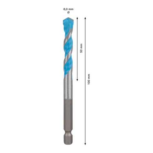 Bosch EXPERT HEX-9 MultiConstruction Bohrer 8 x 50 x 100mm für Dreh- und Schlagbohrer