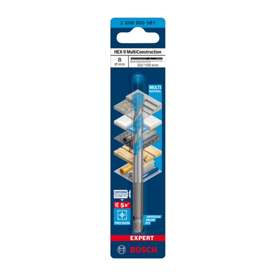 Bosch EXPERT HEX-9 MultiConstruction Bohrer 8 x 50 x 100mm für Dreh- und Schlagbohrer