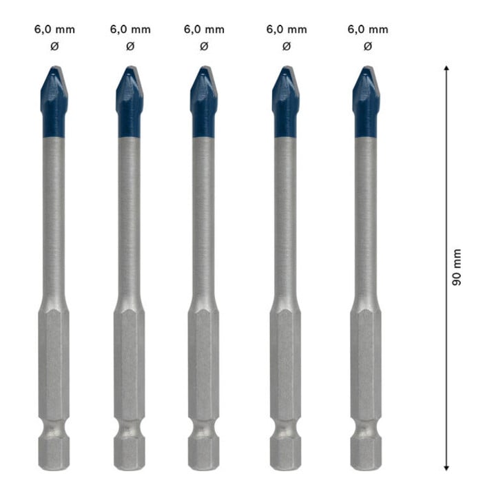 Bosch EXPERT HEX-9 Set de forets HEX-9 en céramique dure, 6 x 90 mm, 5 pièces