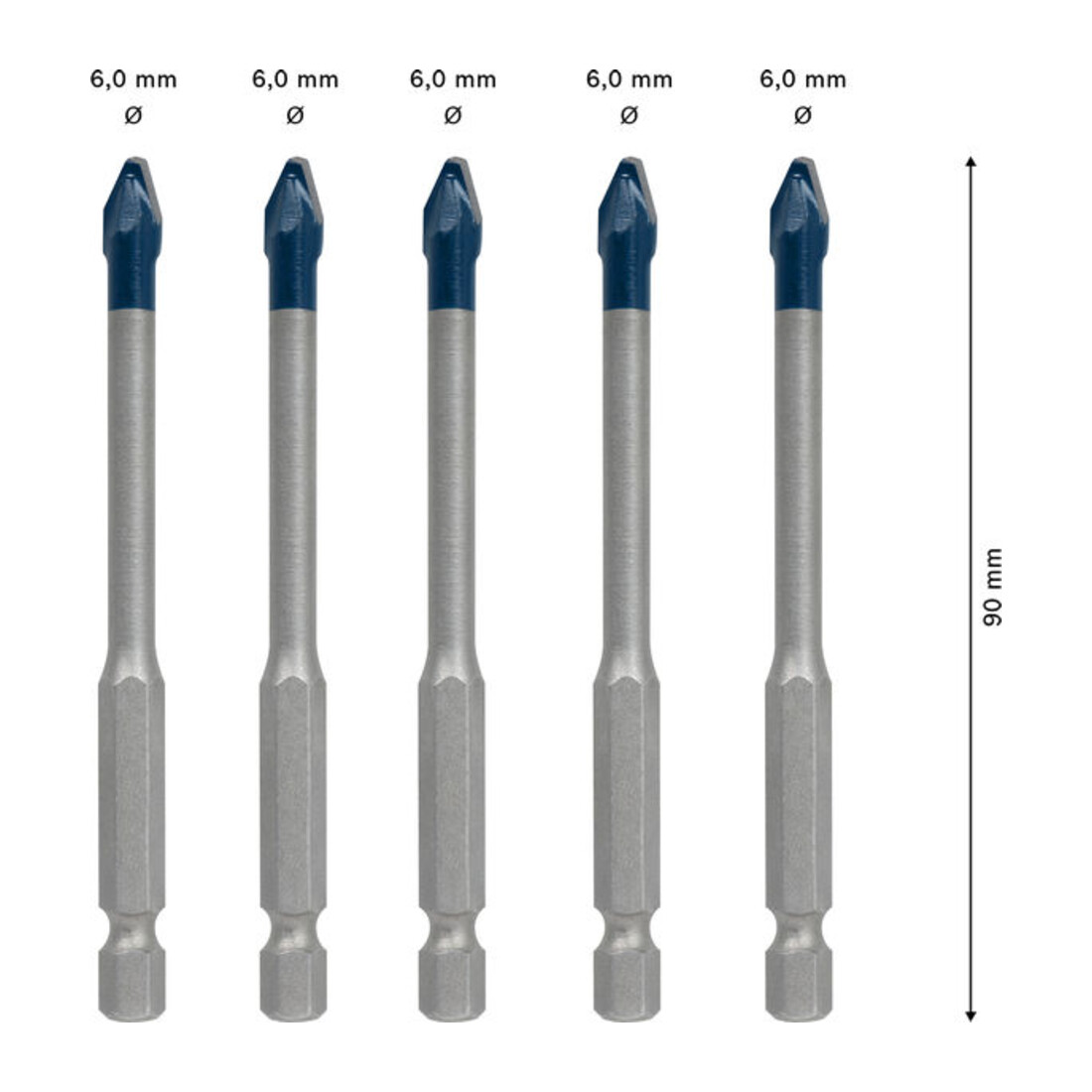 Bosch EXPERT HEX-9 Set de forets HEX-9 en céramique dure, 6 x 90 mm, 5 pièces