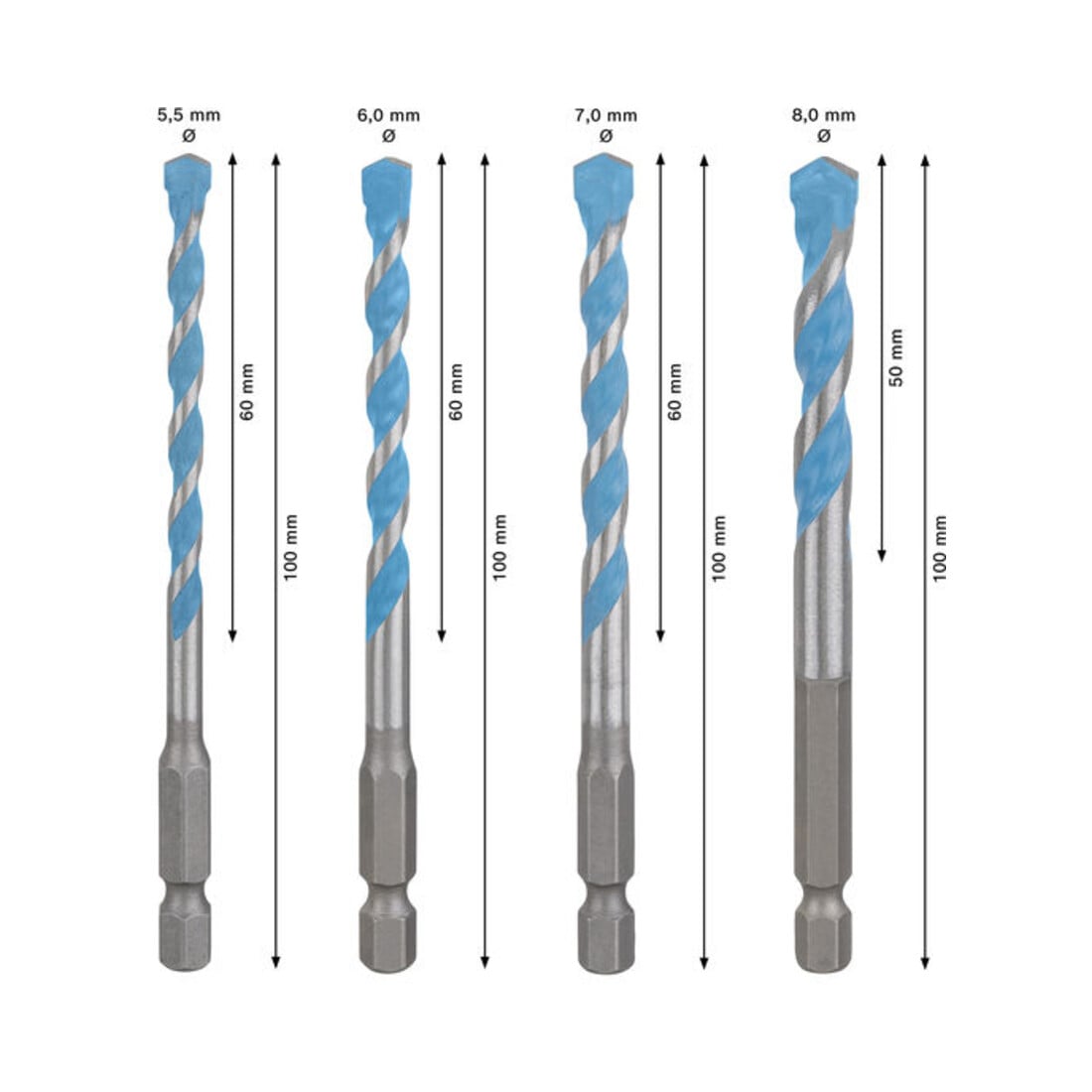 Bosch EXPERT HEX-9 Set de forets multi-construction, Ø 4 / 5 / 6 / 6 / 8 mm, 5 pièces
