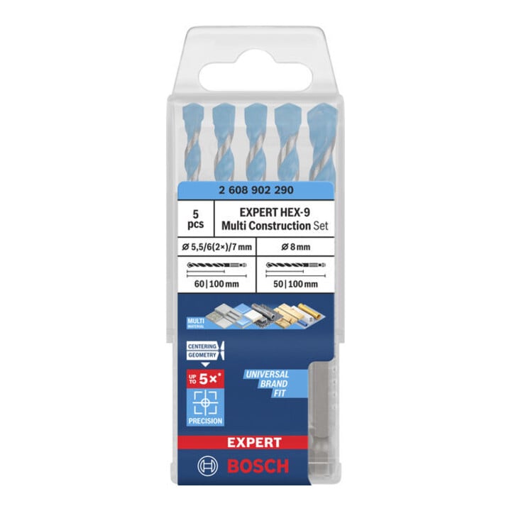 Bosch EXPERT HEX-9 Set de forets Multi Construction, Ø 5,5 / 6 / 6 / 7 / 8 mm, 5 pièces