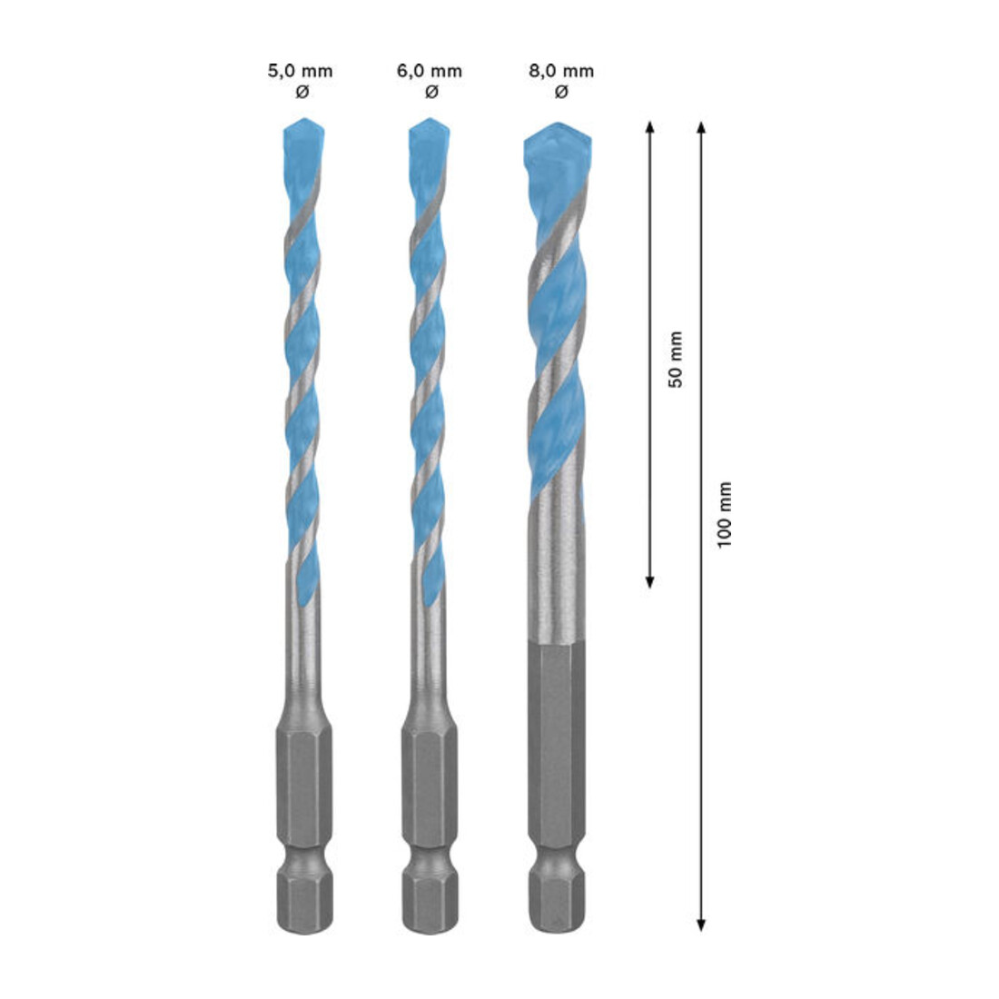 Bosch EXPERT HEX-9 Set de forets Multi Construction, Ø 5 / 6 / 8 mm, 3 pièces