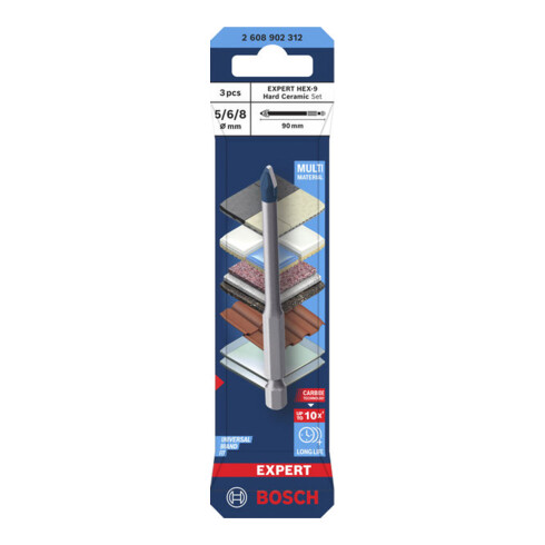 Bosch EXPERT HEX-9 Set di punte esagonali in ceramica dura HEX-9, 5 x 90; 6 x 90; 8 x 90 mm, 3 pezzi