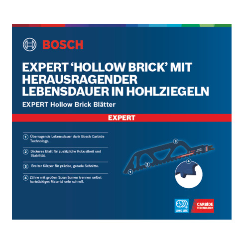 Bosch EXPERT Hollow Brick S 1243 HM Säbelsägeblatt für Säbelsägen