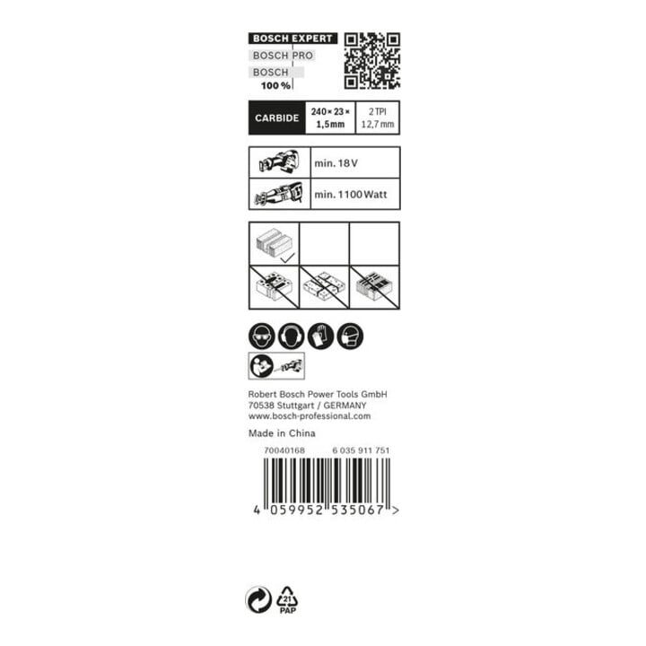 Bosch EXPERT Hollow Brick S 1543 HM Säbelsägeblatt 1 Stück für Säbelsägen