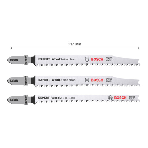 Bosch EXPERT Hout 2 zijdig schoon decoupeerzaagblad set 3 st, T308B/BO voor decoupeerzagen