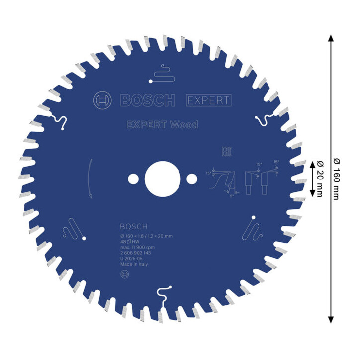 Bosch EXPERT Houtcirkelzaagblad, 160x1,8x20 mm, Z48